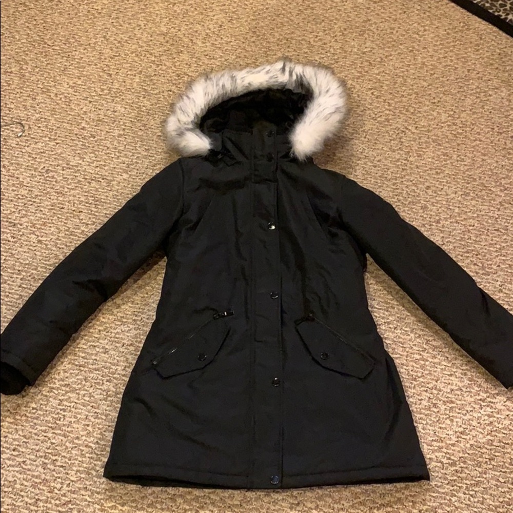 Long puffy winter coat with furry hood
